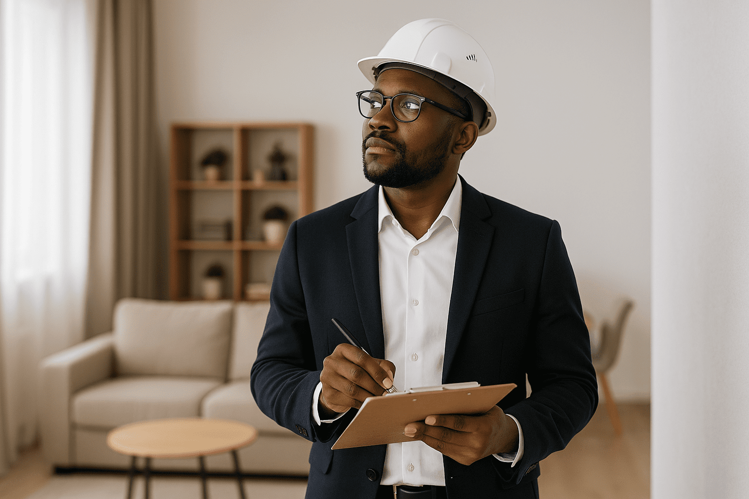 Engenheiro realizando vistoria de recebimento de chaves em apartamento novo em São Paulo