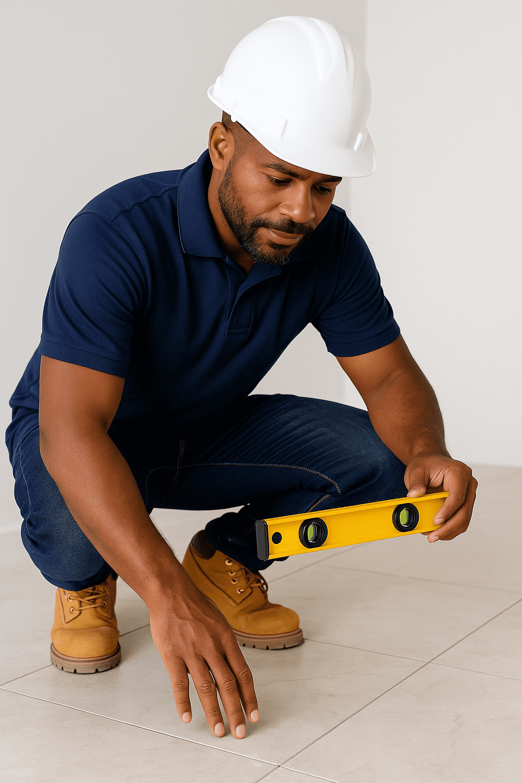 Conferência de paginação e nivelamento de piso em porcelanato na vistoria de recebimento de chaves